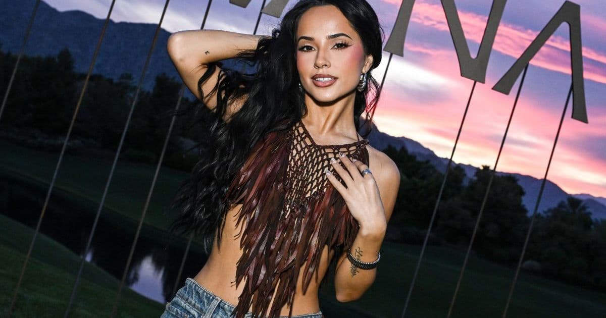 Becky G Goes Boldly Braless Under Sheer Nude Micro Minidress