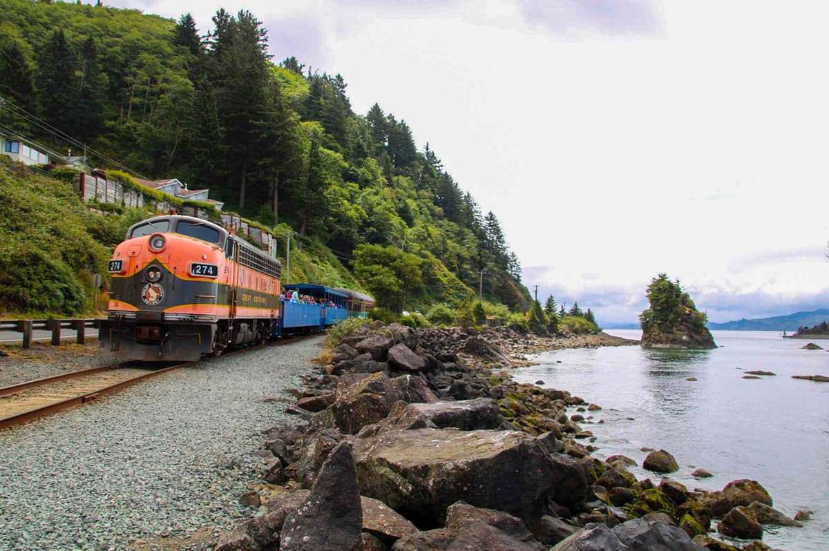 Take a Scenic Oregon Coast Train Ride on a Vintage Locomotive With Open-Air Cars, Historic Narration, and Seaside Stops
