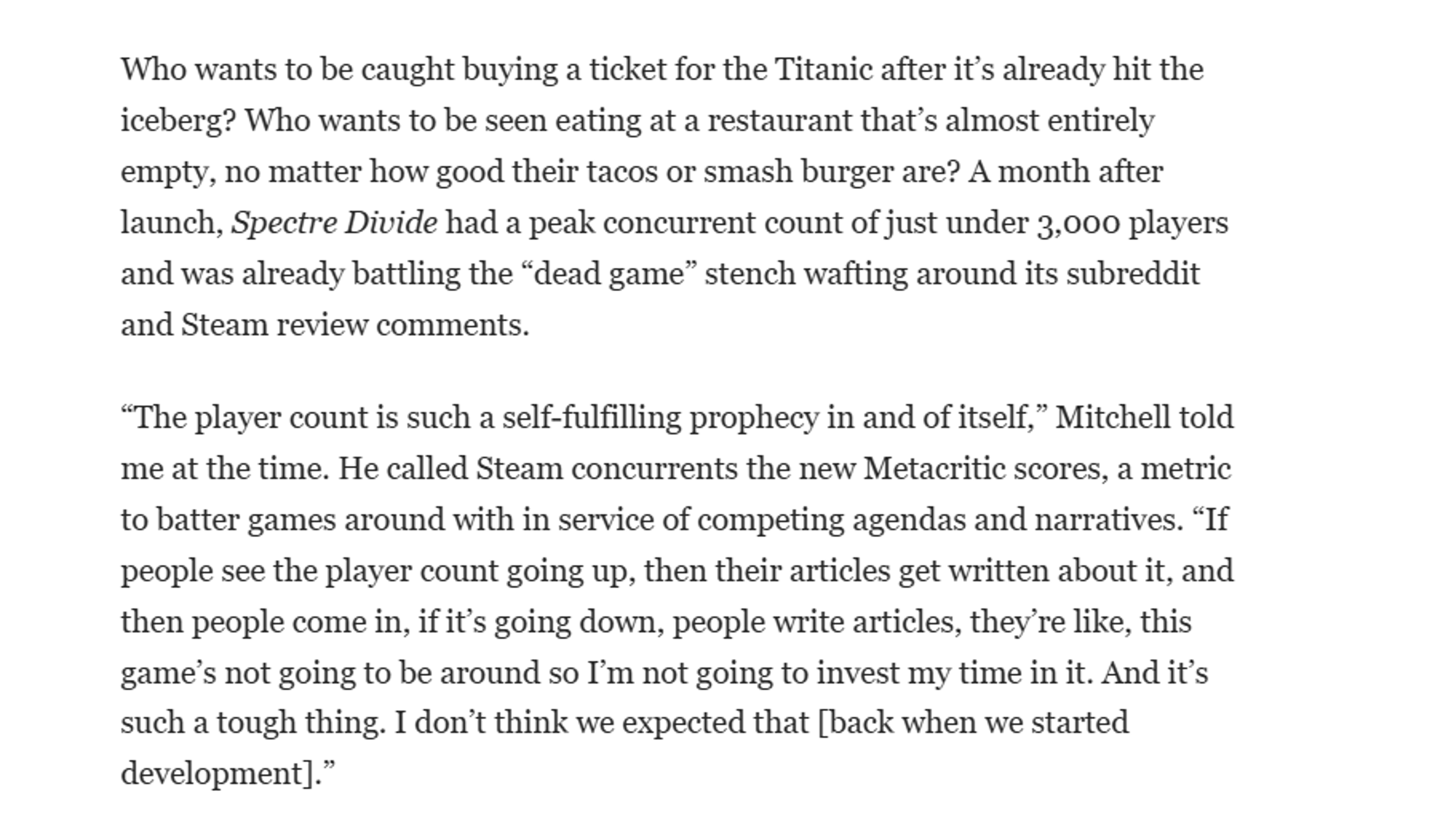 Live Service Games Stuck in Inescapable Death Spiral