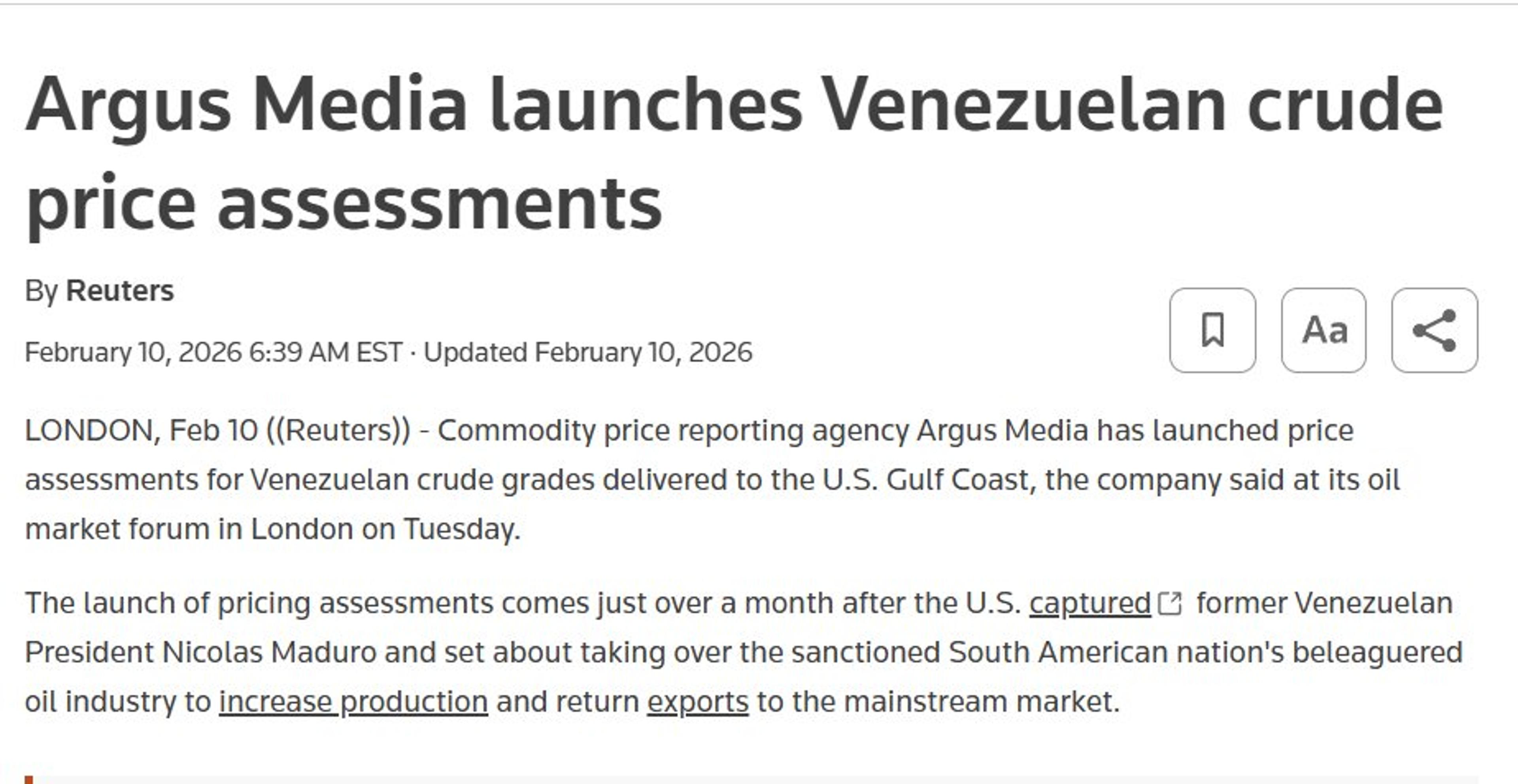 Argus Targets Venezuelan Crude for U.S. Gulf Delivery
