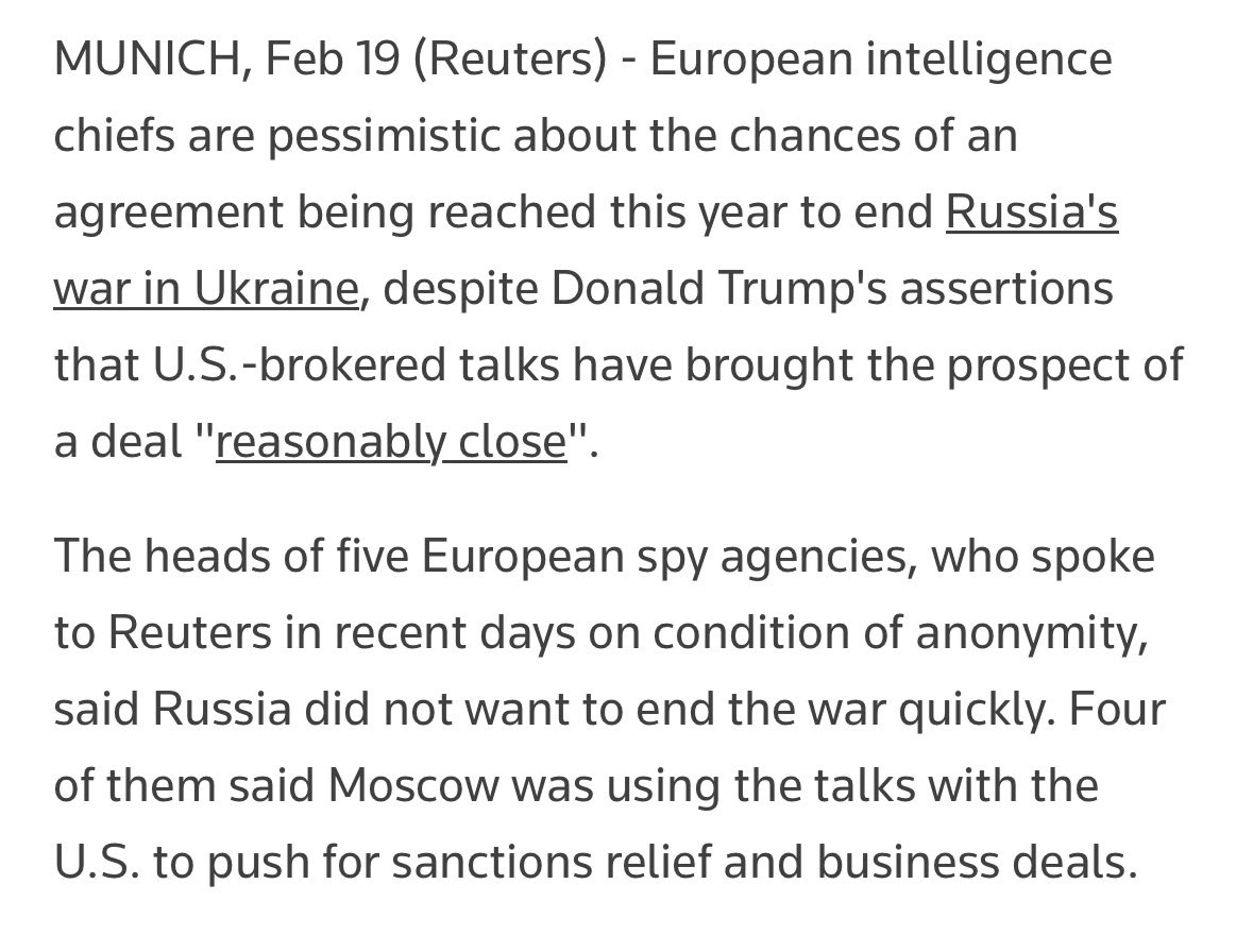 European Spies Say Russia Isn’t Seeking Peace, Talks Futile